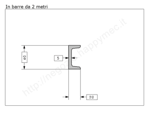 Profilo speciale ad "U" 40x20x5 in ferro grezzo da 2 metri