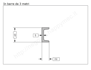 Profilo speciale ad "U" 40x20x5 in ferro grezzo da 3 metri