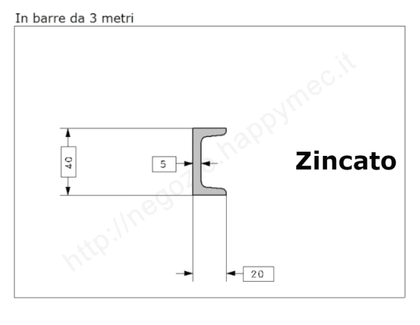 Profilo speciale ad "U" 40x20x5 in ferro zincato da 3 metri