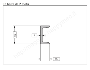 Profilo speciale ad "U" 50x25x5 in ferro grezzo da 2 metri