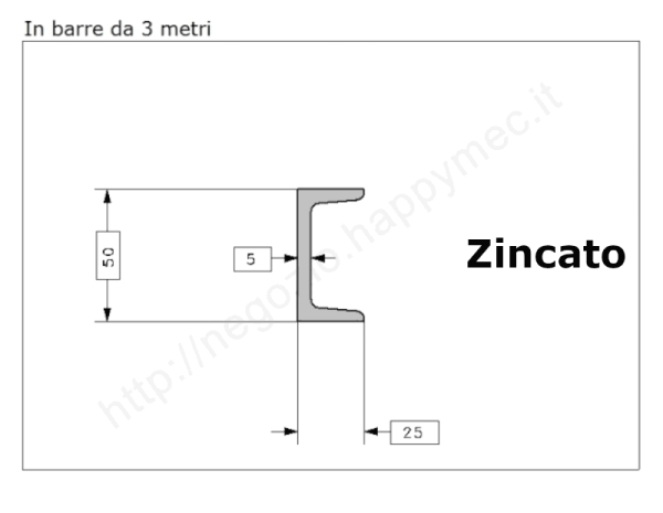 Profilo speciale ad "U" 50x25x5 in ferro zincato da 3 metri