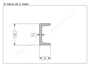 Profilo speciale ad "U" 60x30x6 in ferro grezzo da 2 metri