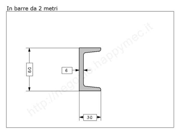 Profilo speciale ad "U" 60x30x6 in ferro grezzo da 2 metri