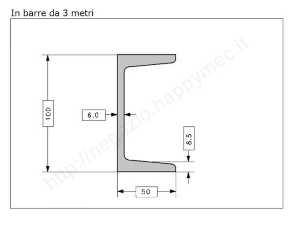 Profilo UPN 100x50 barra in ferro grezzo da 3 metri in ferro