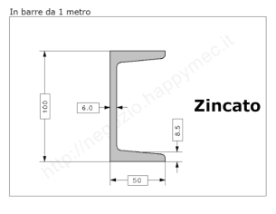 Profilo UPN 100x50 barra in ferro zincato da 1 metro in ferro
