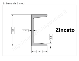 Profilo UPN 100x50 barra in ferro zincato da 2 metri in ferro