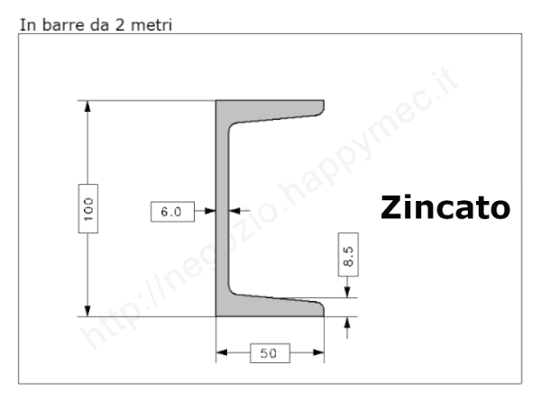 Profilo UPN 100x50 barra in ferro zincato da 2 metri in ferro