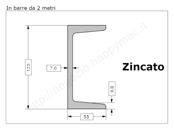 Profilo UPN 120x55 barra in ferro zincato da 2 metri in ferro