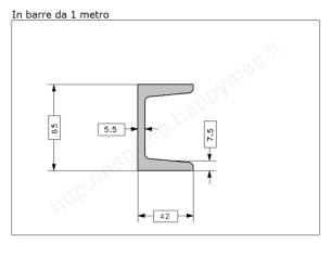 Profilo UPN 65x42 barra in ferro grezzo da 1 metro in ferro