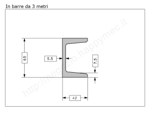 Profilo UPN 65x42 barra in ferro grezzo da 3 metri in ferro