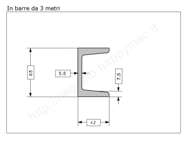 Profilo UPN 65x42 barra in ferro grezzo da 3 metri in ferro