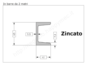 Profilo UPN 65x42 barra in ferro zincato da 2 metri in ferro