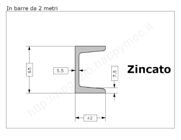 Profilo UPN 65x42 barra in ferro zincato da 2 metri in ferro