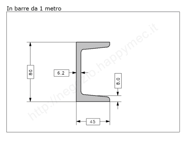 Profilo UPN 80x45 barra in ferro grezzo da 1 metro in ferro