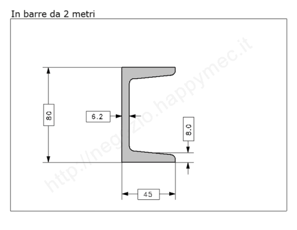 Profilo UPN 80x45 barra in ferro grezzo da 2 metri in ferro