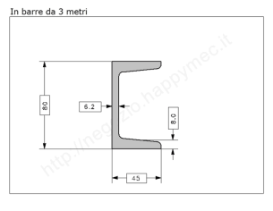 Profilo UPN 80x45 barra in ferro grezzo da 3 metri in ferro