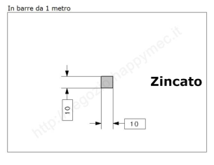 Quadro pieno 10mm. zincato in barre da 1 metro in ferro