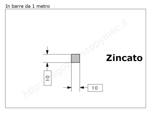 Quadro pieno 10mm. zincato in barre da 1 metro in ferro