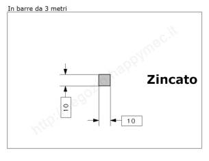 Quadro pieno 10mm. zincato in barre da 3 metri in ferro
