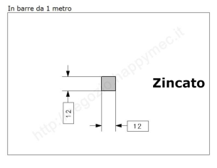 Quadro pieno 12mm. zincato in barre da 1 metro in ferro