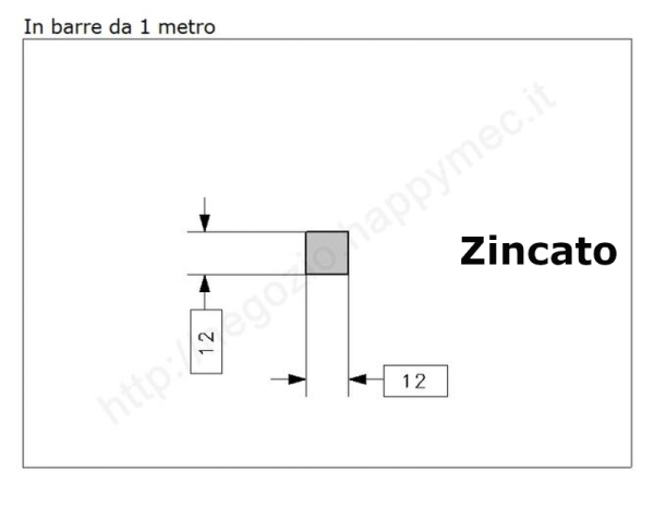 Quadro pieno 12mm. zincato in barre da 1 metro in ferro
