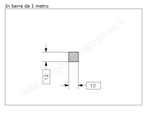 Quadro pieno 12mm.grezzo in barre da 1 metro in ferro