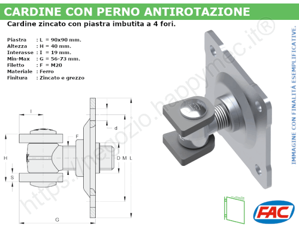 Cardine alettato M20 zinc. piastra imbutita a 4 fori - accessori