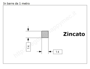Quadro pieno 14mm. zincato in barre da 1 metro in ferro