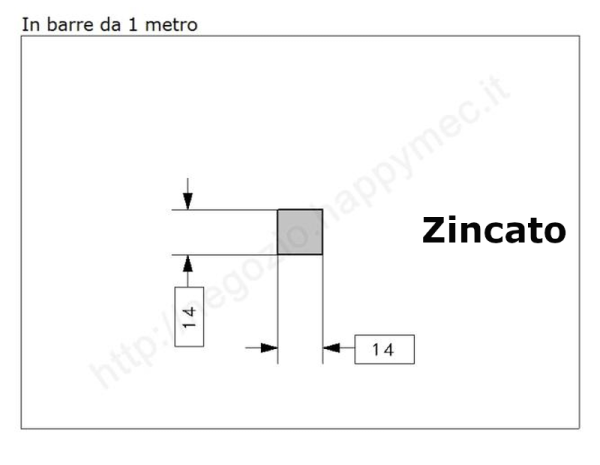Quadro pieno 14mm. zincato in barre da 1 metro in ferro