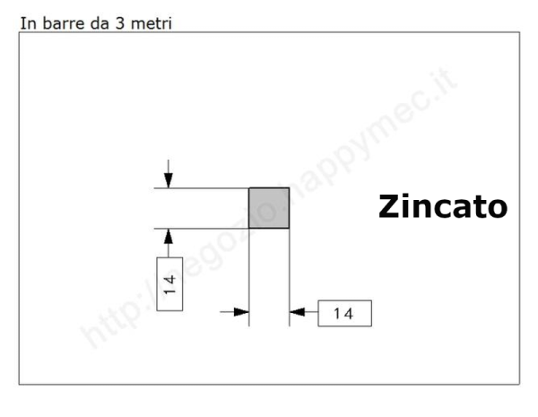 Quadro pieno 14mm. zincato in barre da 3 metri in ferro