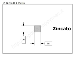 Quadro pieno 16mm. zincato in barre da 1 metro in ferro