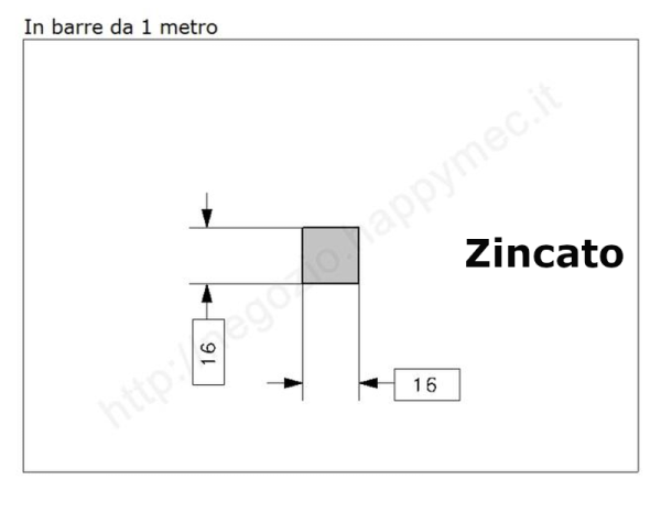 Quadro pieno 16mm. zincato in barre da 1 metro in ferro
