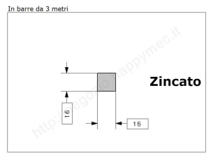 Quadro pieno 16mm. zincato in barre da 3 metri in ferro