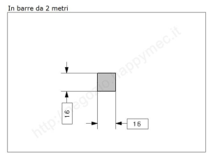 Quadro pieno 16mm.grezzo in barre da 2 metri in ferro