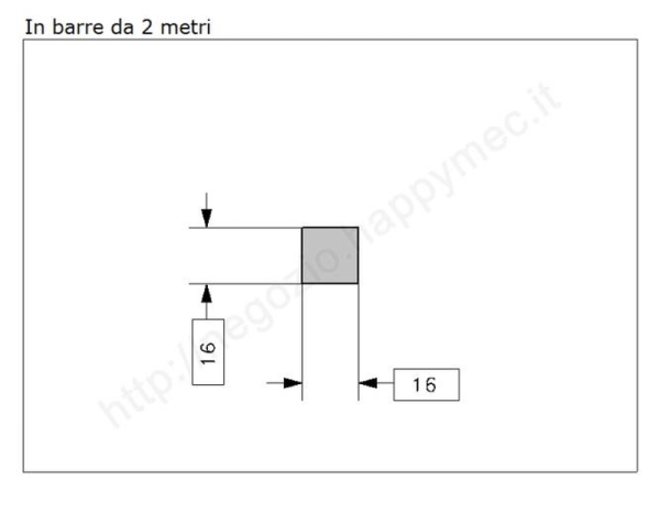 Quadro pieno 16mm.grezzo in barre da 2 metri in ferro