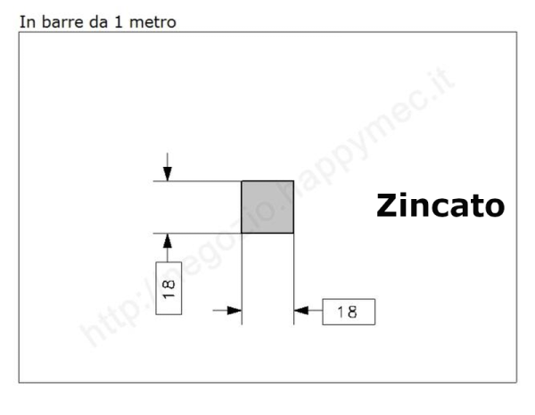 Quadro pieno 18mm. zincato in barre da 1 metro in ferro