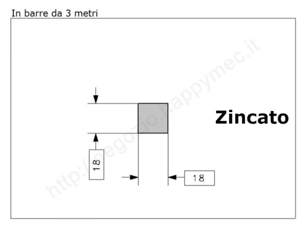 Quadro pieno 18mm. zincato in barre da 3 metri in ferro