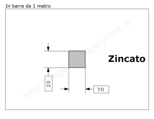 Quadro pieno 20mm. zincato in barre da 1 metro in ferro