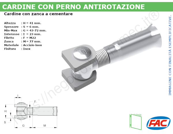 Cardine alettato M22 inox boccola a murare - accessori