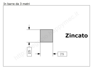 Quadro pieno 25mm. zincato in barre da 3 metri in ferro