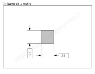 Quadro pieno 25mm.grezzo in barre da 1 metro in ferro