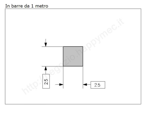Quadro pieno 25mm.grezzo in barre da 1 metro in ferro