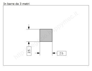 Quadro pieno 25mm.grezzo in barre da 3 metri in ferro