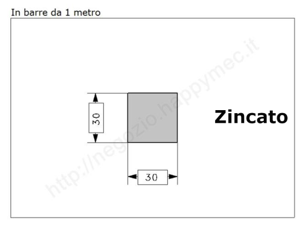 Quadro pieno 30mm. zincato in barre da 1 metro in ferro