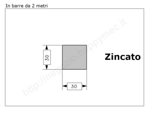 Quadro pieno 30mm. zincato in barre da 2 metri in ferro
