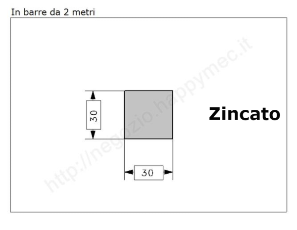 Quadro pieno 30mm. zincato in barre da 2 metri in ferro