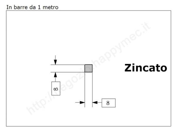 Quadro pieno 8mm. zincato in barre da 1 metro in ferro