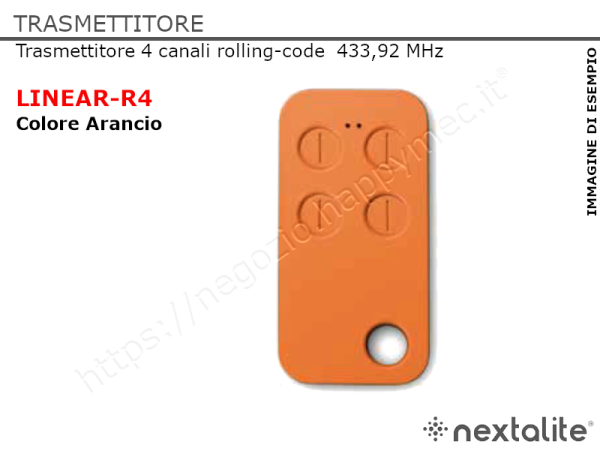 Radiocomando rolling-code 4 canali 433,92MHz colore arancio