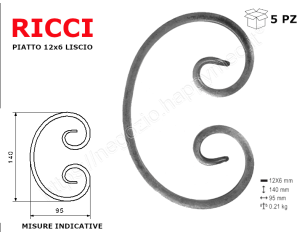 Riccio a "C" in piatto liscio 12x6 tipo 003 mis.95x140