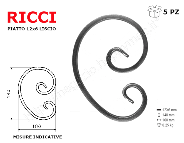 Riccio a "C" in piatto liscio 12x6 tipo 065 mis.100x140